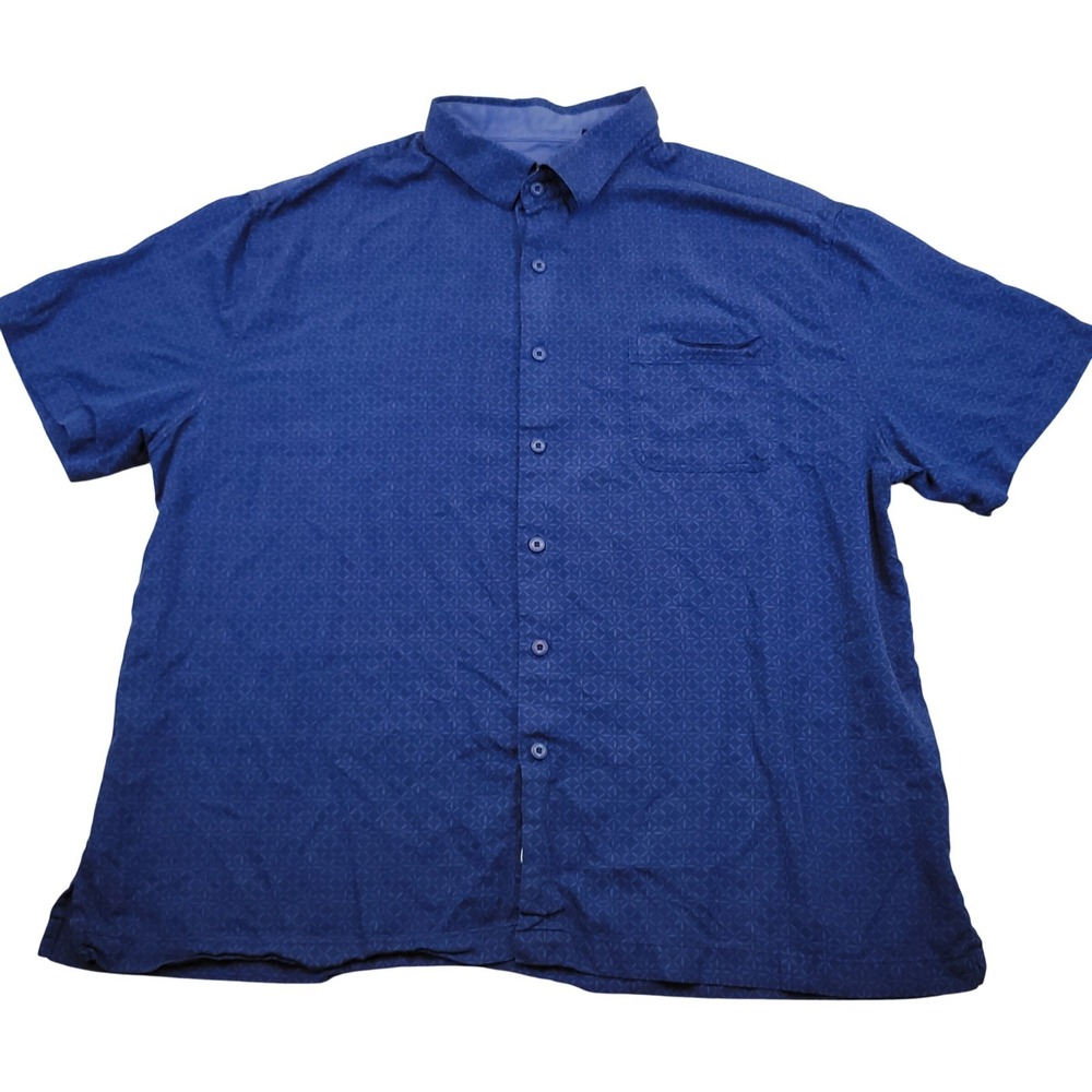 Nat Nast Mens XL Silk Cotton Short Sleeve Button Up Shirt Blue Geometric
